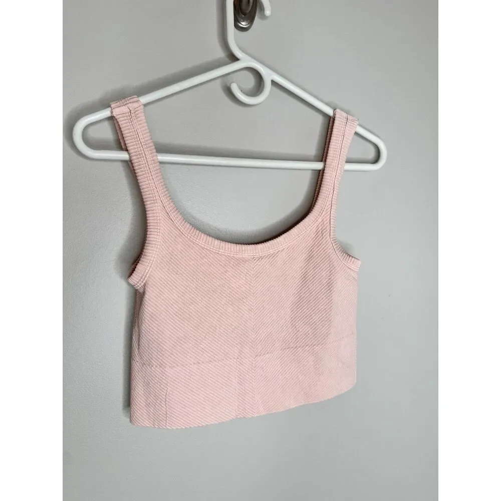 Nikibiki Blush Pink Ribbed Cropped Tank Top Stretch Seamless Crop Camisole - Picture 4 of 7